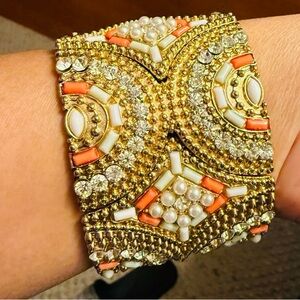 Luxurious Gold and Orange Beaded Stretch Bracelet Great Condition